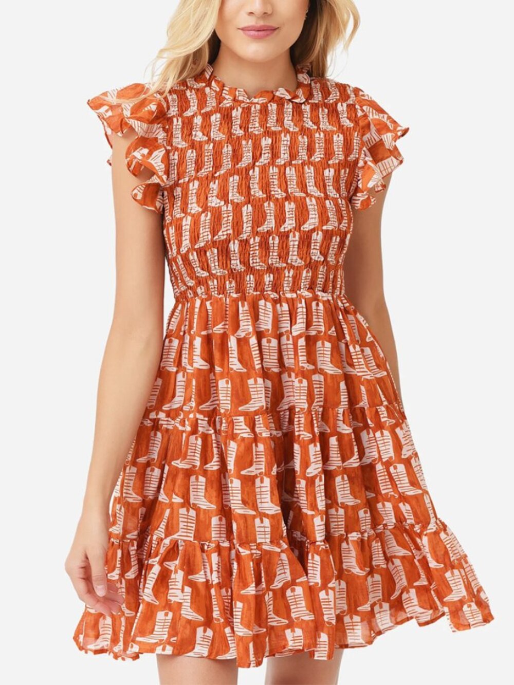 J.Marie Dixie Collegiate Boot Print Orange White Dress Size M